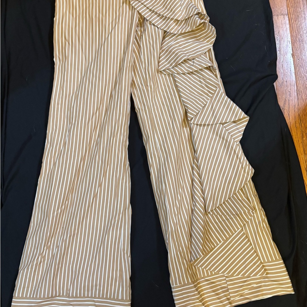 Elegant Tan Striped Women's Flare Pants